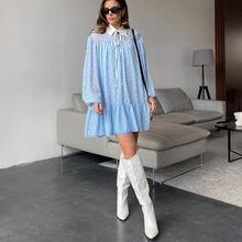 秋季新款宽松翻领系带撞色连衣裙设计感气质时尚休闲2025跨境通勤