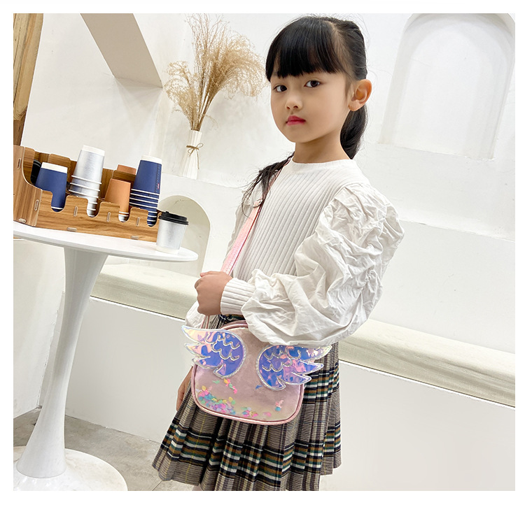 Girl'S Small Pu Leather Wings Cute Sequins Round Zipper Crossbody Bag display picture 16