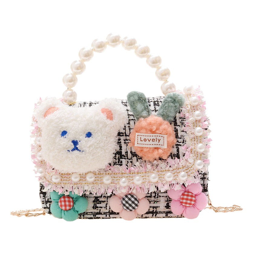 Bolso Infantil Otoño-Invierno 2025, Nuevo Estilo Chanel, Bolso de Princesa con Perlas para Niña, Bolso Bandolera Elegante