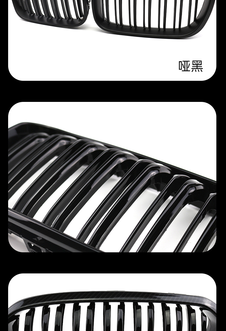 Suitable for 2015-2018 Bmw 1 Series F20 Modified Dual-Line Glossy Black Front Grille with Carbon Fiber Pattern Sports Style