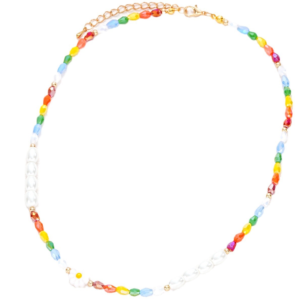 Nouveau collier de marguerite de perles de couleur dopamine, frais et mignon, design Xiaozhong d'été pour femme, chaîne de clavicule de haute qualité_voghion.com