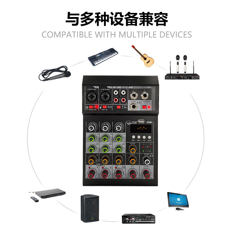 Set de Mezclador Digital de Audio de 4 Vías, Bluetooth, para DJ, Grabación y Escenario