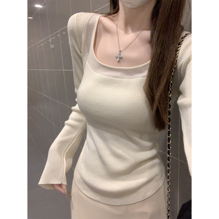别致纯欲方领打底衫女内搭早春2025新款修身高级感长袖针织衫上衣|undefined