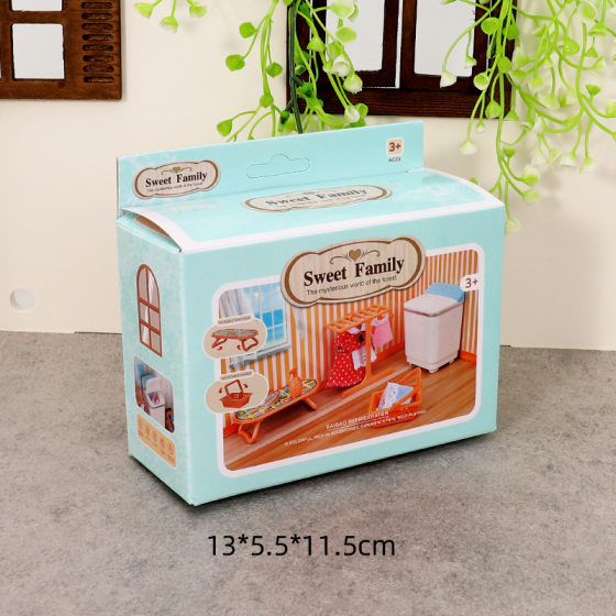 Simulation play house mini toy drying rack washing machine ironing board miniature model doll house scene washboard