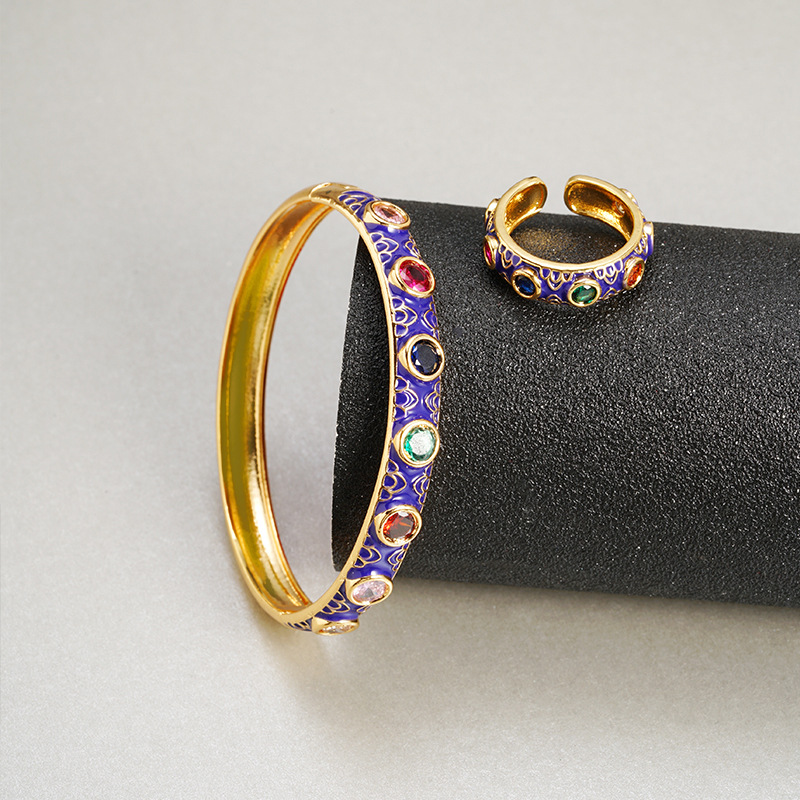 Nuevo producto Gufasha pulsera de oro de zinc de color de zirconio, anillo de oro de 18 quilates galvanizado, joyas de mano transfronterizas de mujeres europeas y estadounidenses