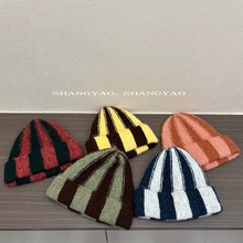 秋冬季韩系儿童帽子毛线帽男女宝宝保暖条纹尖尖帽南瓜帽针织帽潮