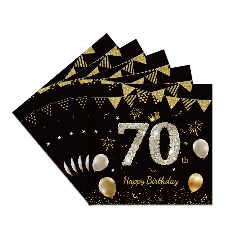 黑金周岁生日派对纸盘21岁30岁100岁纪念日一次性餐盘纸巾桌布|undefined