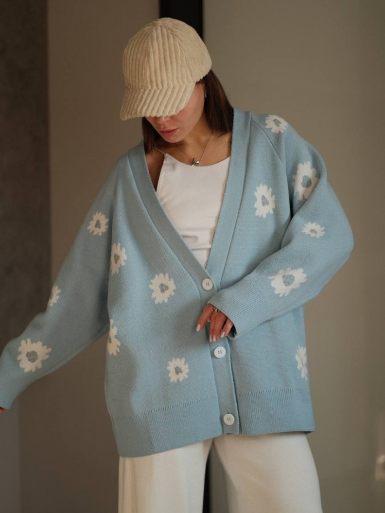 2025 otoño y invierno nuevo suelto fresco dulce margarita suéter jacquard mujer color contraste chaqueta de punto de cuello en V image 4