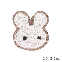 白色兔子头像图案 格利特闪粉布料绣花章 儿童婴儿安全家纺辅料厂