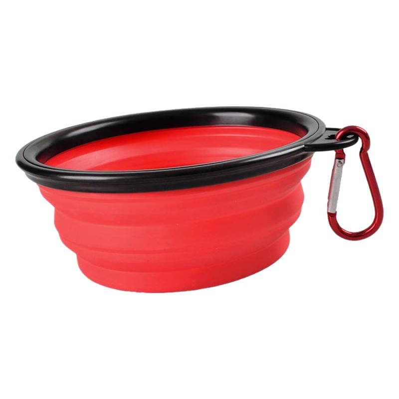 PET portátil de viaje perro tazón plegable marco negro tazón con llavero en stock PET suministros al por mayor