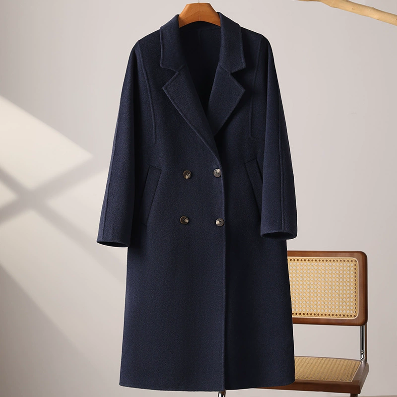Осень и зима 10% кашемир + 90% шерстяной шерсти ручной работы двухсторонний длинный кашемировый пальто двубортный