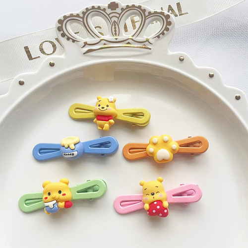 New Korean-style alloy octagonal child hair clip, bear-shaped octagonal clip, hair-friendly, for girls, resin forehead clip