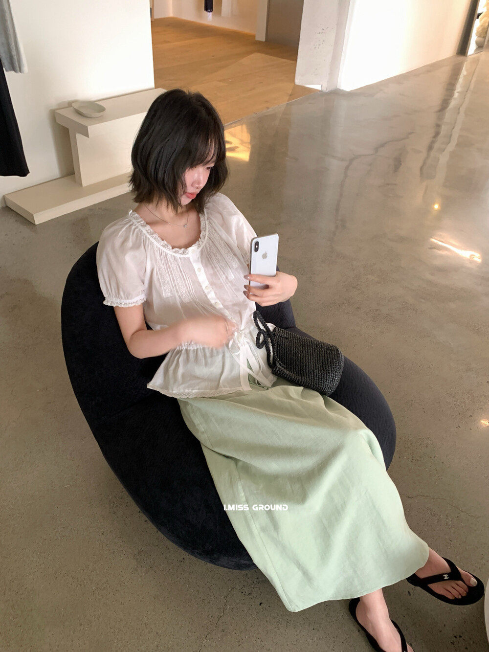 Áo sơ mi nữ tay bồng ren cotton linen thắt eo 2026 — Xanh nước biển, màu trắng, Bột cam chi tiết 9