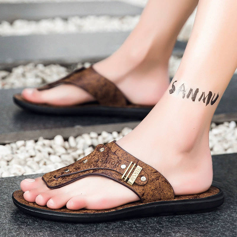 Мужские шлепанцы для верхней одежды, лето 2025, модные спортивные и повседневные мягкие вьетнамки, кожаные сандалии, мужская обувь