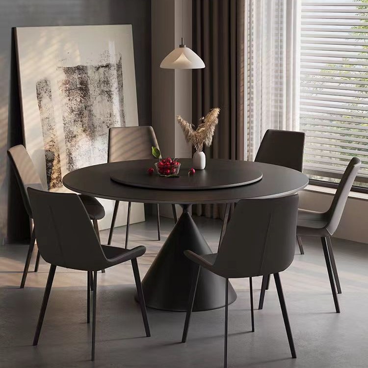 Mesa de comedor redonda de tablero de roca de estilo crema francesa, blanco puro, mesa redonda simple moderna, apartamento pequeño, combinación de mesa y silla de comedor para el hogar