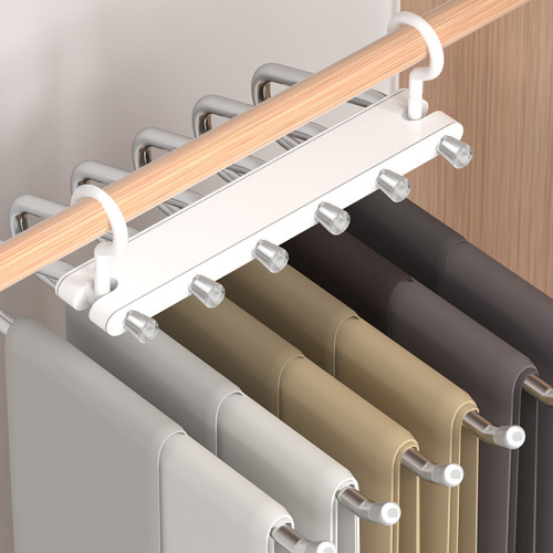 Folding trouser rack, telescopic multi-functional storage trouser rack, clothes hanger hook trouser rack, stainless steel multi-layer pull-out trouser hanger wholesale
