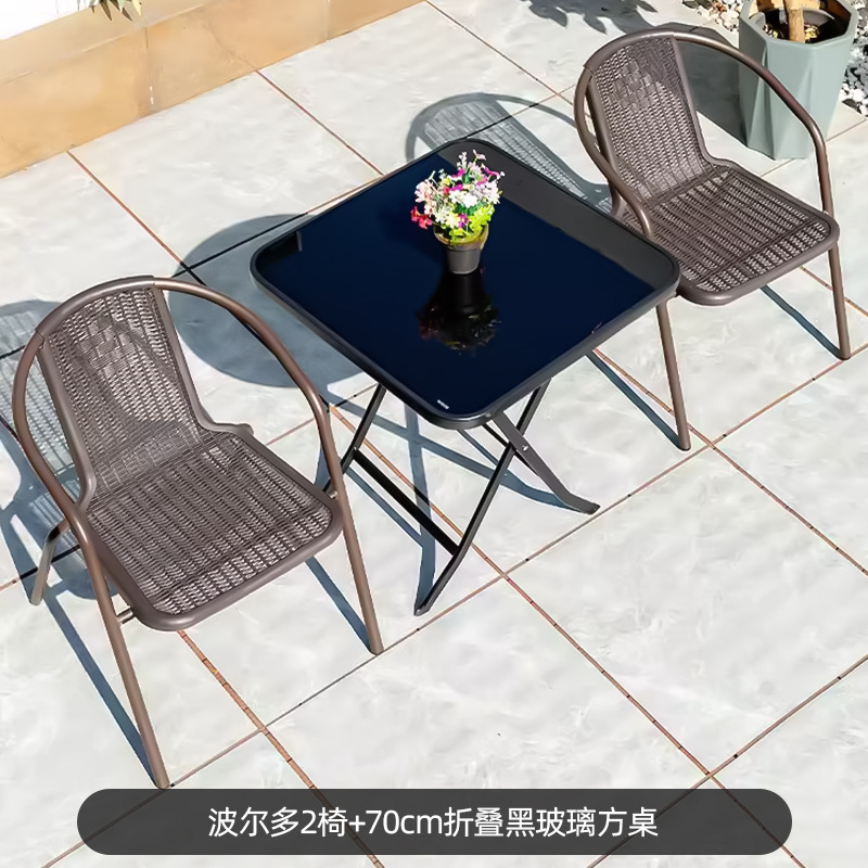 Juego de mesa y sillas de patio de hierro forjado con sillas de mimbre, para jardín