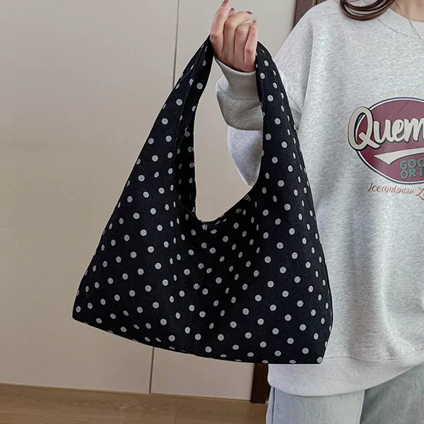 Cross-Border Minimalist Textured Polka Dot Underarm Tote Bag for Women 2026 New High-End Versatile Corduroy Handbag Shoulder Bag