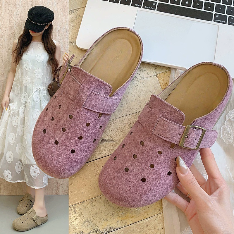 Женские полусапожки на толстой подошве с закрытым носком, летняя верхняя одежда, сабо, универсальные сандалии Birkenstock, новый стиль лета 2025 года