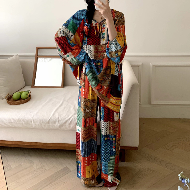 厂家直销睡衣女绵绸薄款家居服可外穿加肥加大200斤可穿棉绸套装|undefined