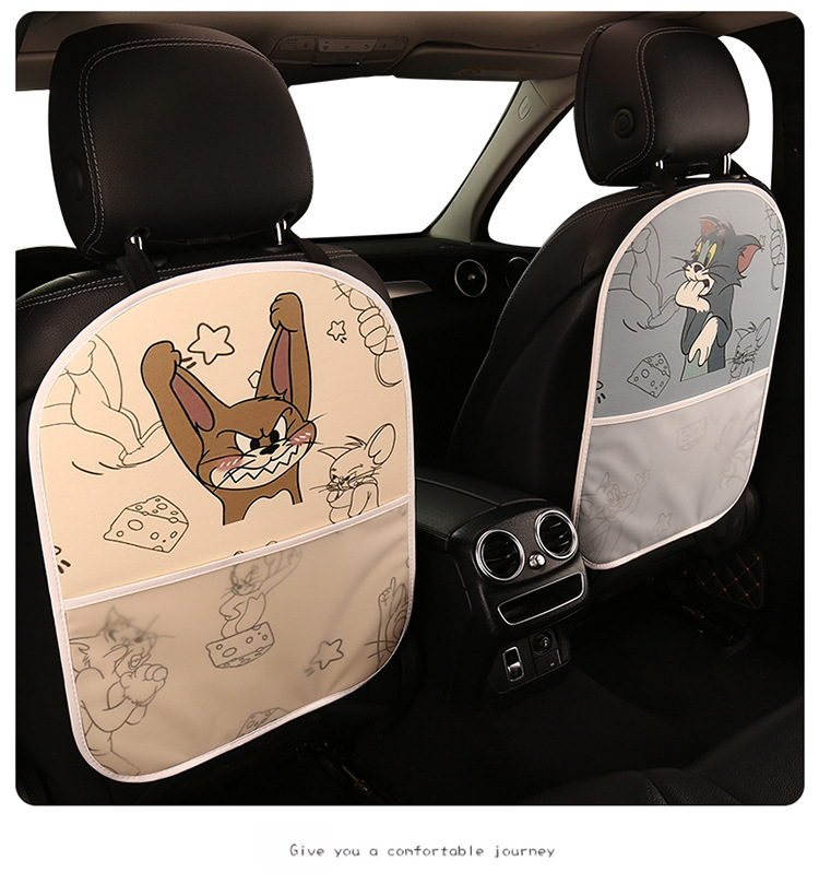Tom and Jerry Cartoon Car Seat Back Anti-Kick Pad Car Seat Back Anti-Fouling Pad Anti-Dirty Pad with Storage Bag