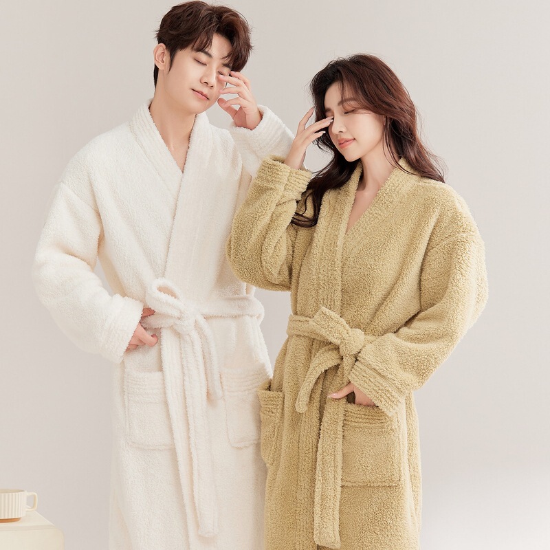 New Arrival Nightgown Women's Autumn and Winter Coral Fleece Men's Bathrobe Couple's Pajamas suit Extra Long Bathrobe Thickened Winter