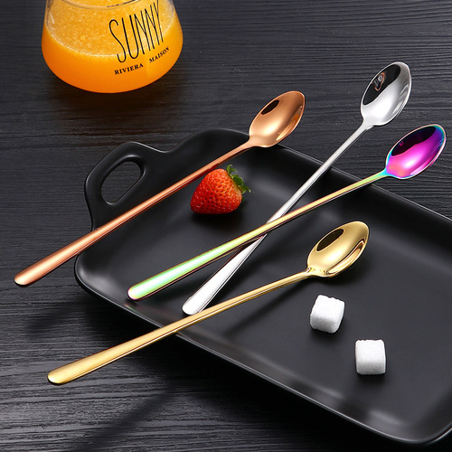 Korean Japanese style 304 cloth wheel stainless steel long handle mixing spoon coffee honey smoothie spoon ice cream dessert spoon