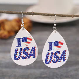 wish亚马逊 欧美跨境I Love USA水滴形耳环我爱USA耳饰