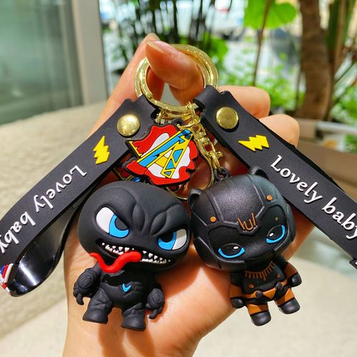 Cartoon Q-version Marvel series keychain creative male Spider-Man Venom figure toy car bag small gift