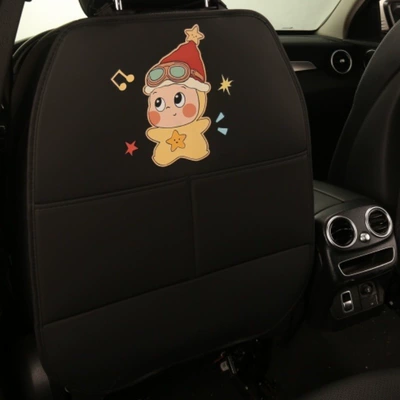 Car Anti-Kick Pad, Children's Cartoon Anti-Kick Pad, Shin-Chan, Star, Bear, Penguin Anti-Kick Pad, Universal Leather for All Seasons (Chair back anti-kick pad) - black-background-heat-transfer-xingxingren-long-anti-kick-pad-one-piece
