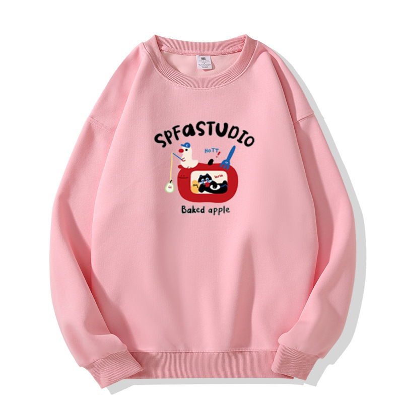 New Autumn and Winter Cartoon Cute Duck Print Design, Age-Reducing, Versatile, Casual, Loose, Fleece-Lined Long-Sleeved Sweatshirt New Autumn and Winter Cartoon Cute Duck Print Design, Age-Reducing, Versatile, Casual, Loose, Fleece-Lined Long-Sleeved Sweatshirt