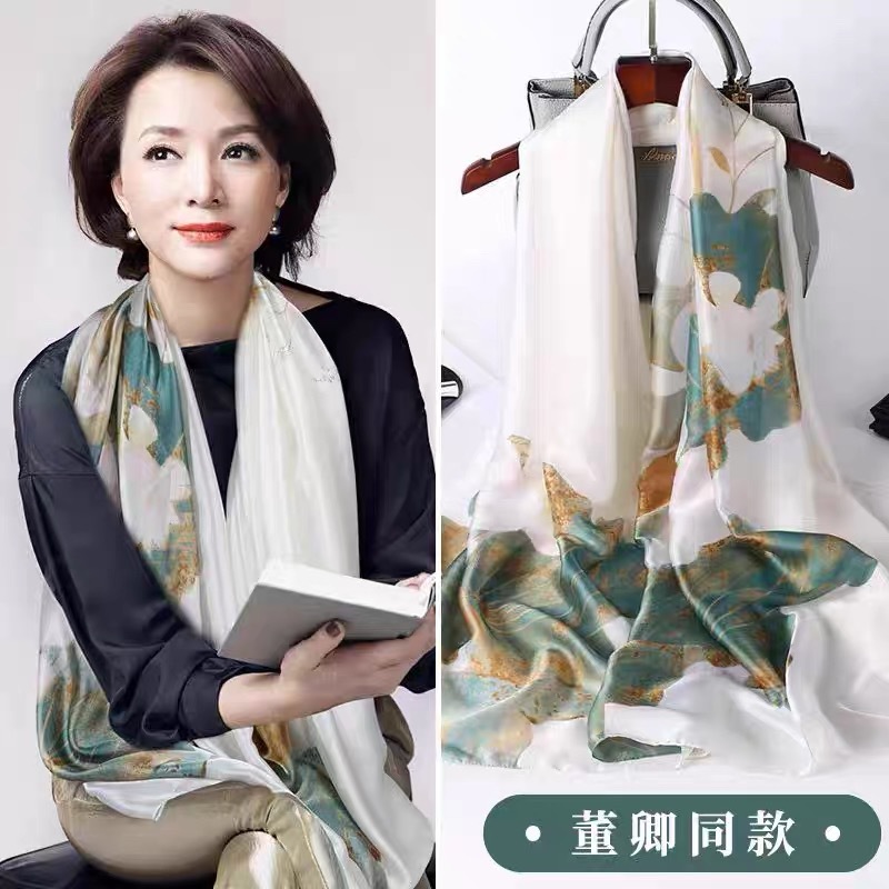 ผ้าพันคอไหมแบบยาวสำหรับผู้หญิงแบบใหม่ผ้าไหมฤดูร้อนแบบบางลายผีเสื้อฤดูใบไม้ผลิและฤดูใบไม้ร่วงผ้าคลุมไหล่แบบยาวสวมด้านนอกผ้าพันคอระดับไฮเอนด์