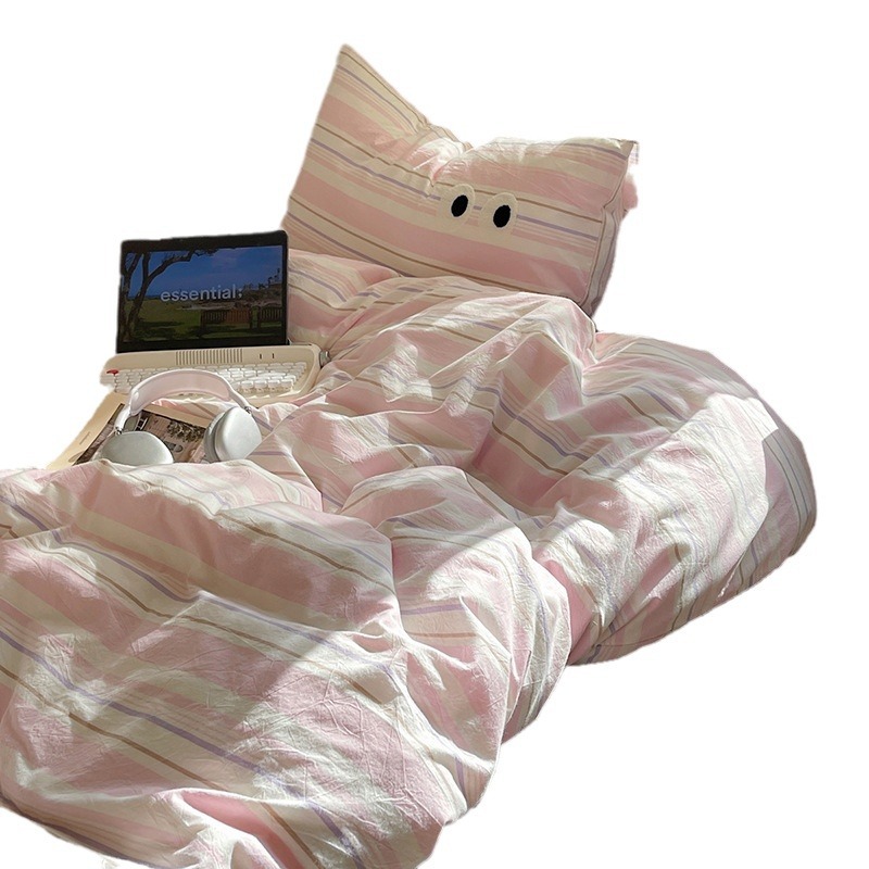 Minimalist Striped Cotton Bed Sheet Set, Yarn-dyed Four-piece_voghion.com