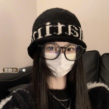 韩版个性字母针织帽冬天帽子女款时尚百搭冷帽防风保暖卷檐毛线帽