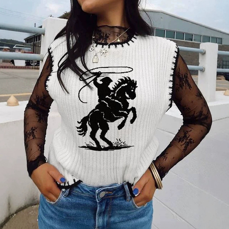 Ebay Hot-Selling Summer New Style Pullover Sleeveless Knitted Top for Women European and American Style Western Print Contrasting Color Vest for Women