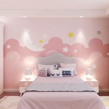儿童房女孩卡通背景墙纸粉色床头卡通壁纸卧室墙布无缝全屋公主房