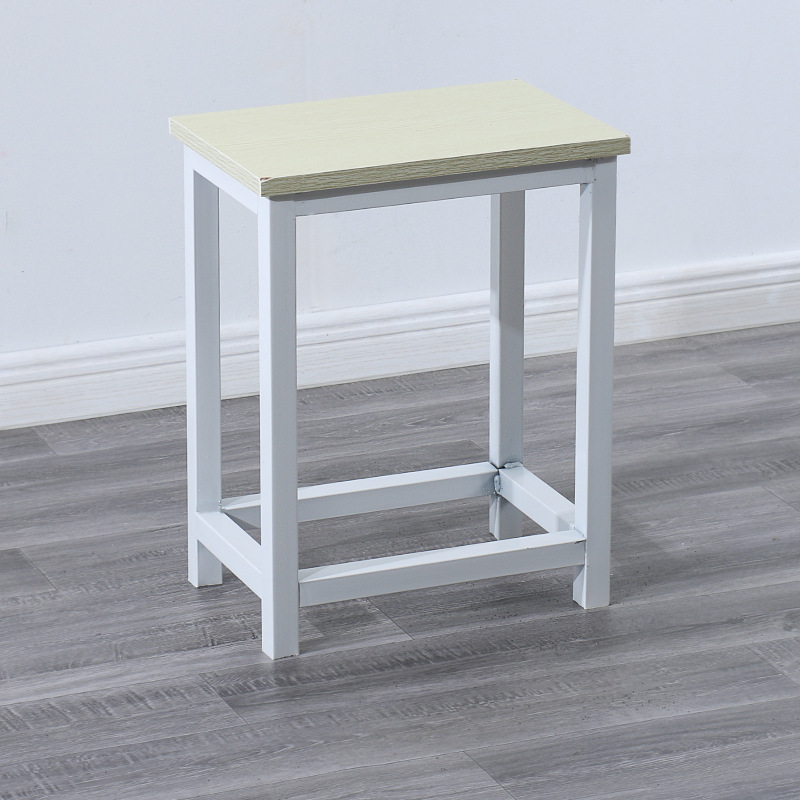 Taburete de taller al por mayor, línea de montaje de fábrica, taburete de trabajo, taburete cuadrado pequeño de acero y madera, taburete de hierro de comida rápida, oro de entrenamiento