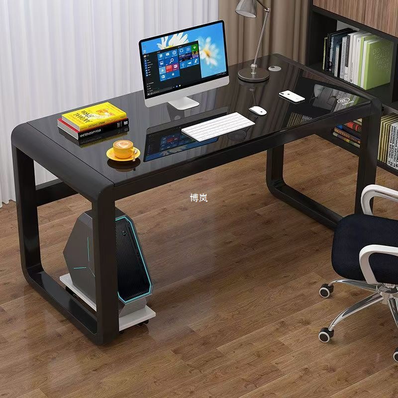 Computer Desk Tempered Glass Surface Office Desk Home Desktop Small Apartment Bedroom Simple Gaming Table Curved Design Table