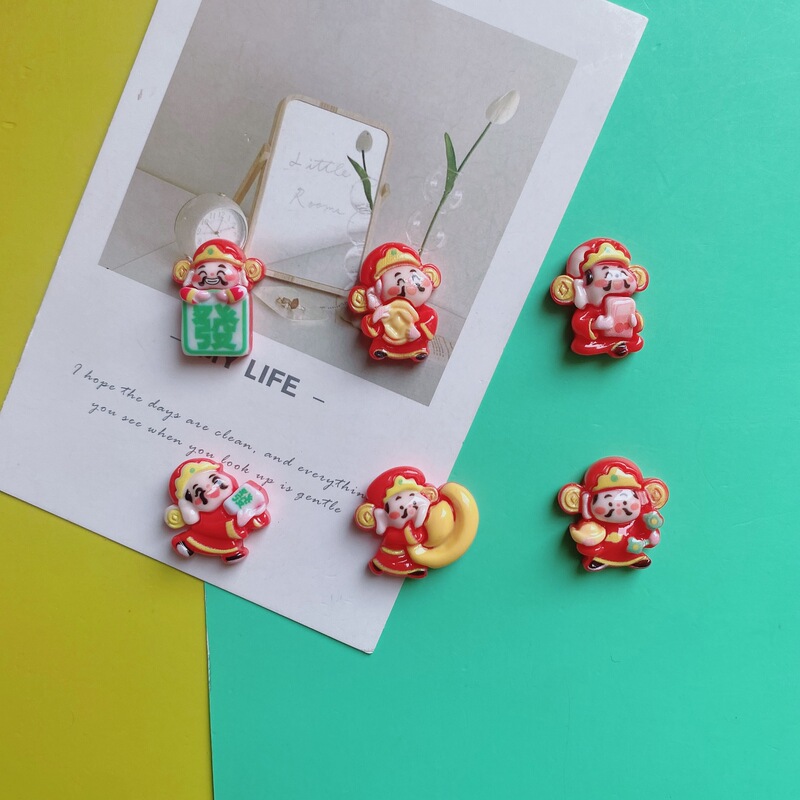 Cartoon God of Wealth New Year Blessing Resin Accessories DIY Mobile Phone Shell Refrigerator Stickers Water Cup Car Central Control Decoration Patch