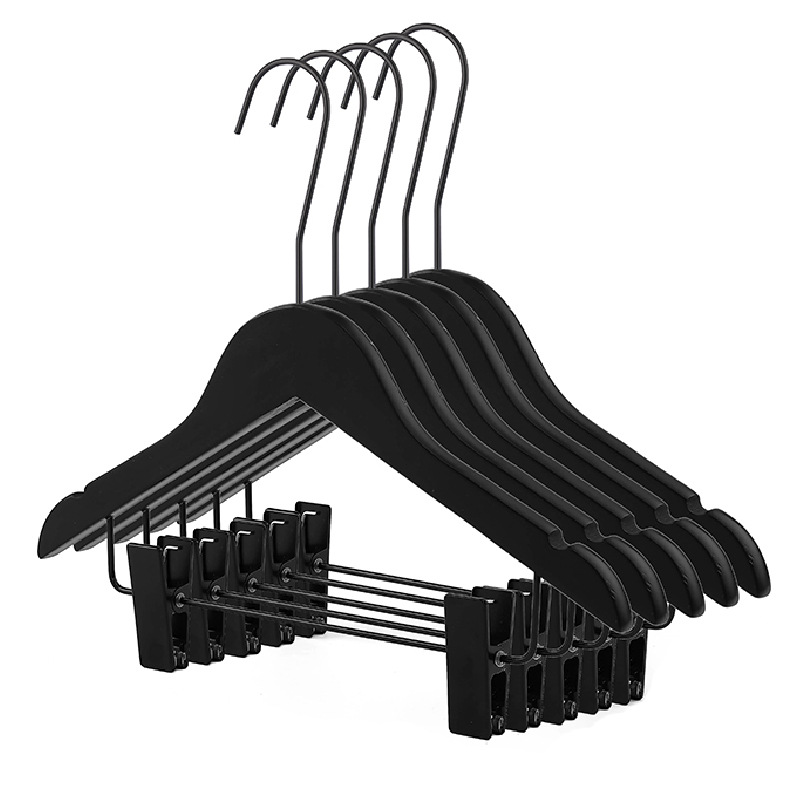 옷가게 옷걸이 도매 검은색 단단한 나무 옷걸이 클립 결합 정장 옷 지지대 웨딩 드레스 옷걸이