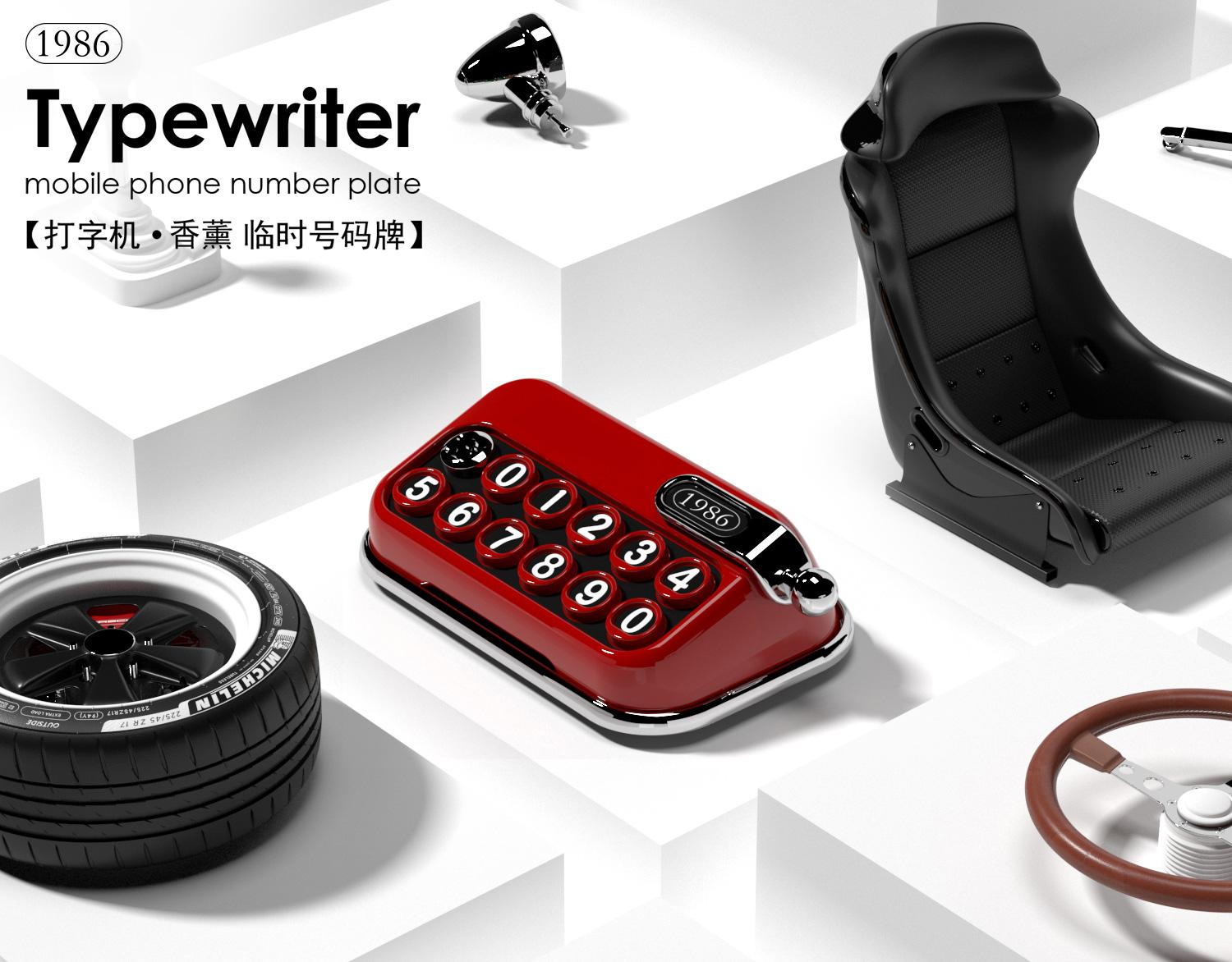 Typewriter Parking Sign with Aromatherapy, Retro New Style Creative Car Decoration, Interior Car Accessory, Mobile Phone Number Plate for Car