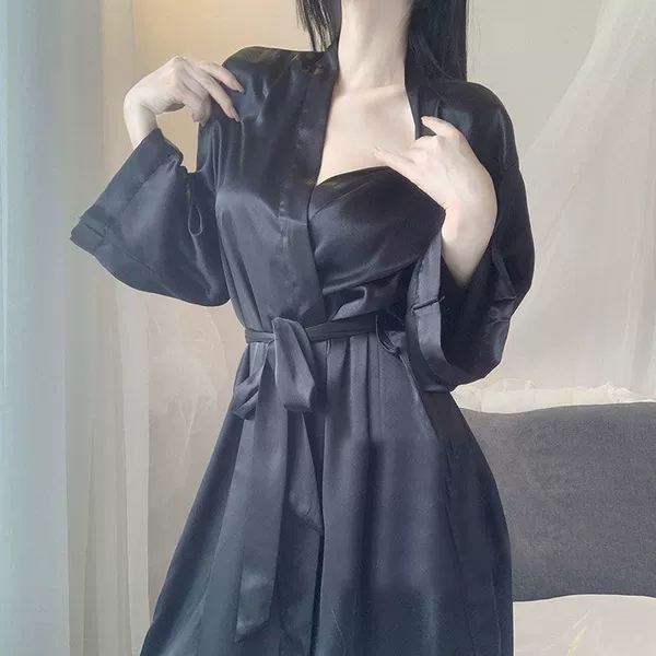 Black bathrobe, long-sleeve