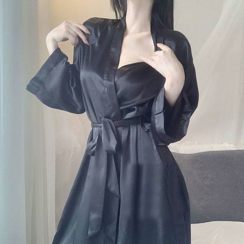 Осенний халат, шелковая тонкая японская белая пижама, свободный крой