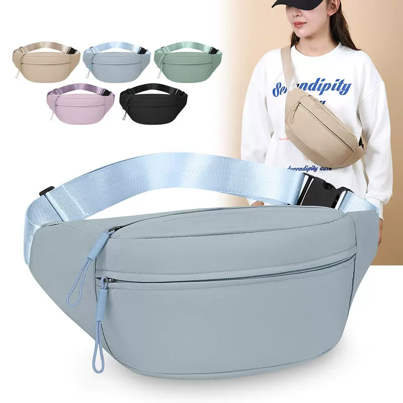 纯色腰包女简约休闲旅行单肩斜挎包运动手机包户外便携时尚胸包潮