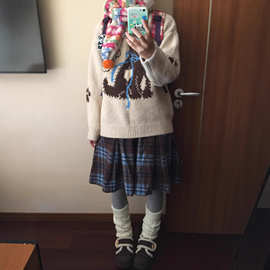 明媚撞色格纹拼接毛呢短款裙裤女2026年秋季流行风格宽松中裤潮