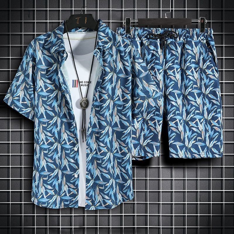 Hawaii Holiday ropa de playa traje casual de moda para hombres camisa de manga corta para hombres pantalones cortos sueltos ropa hermosa camisa floral