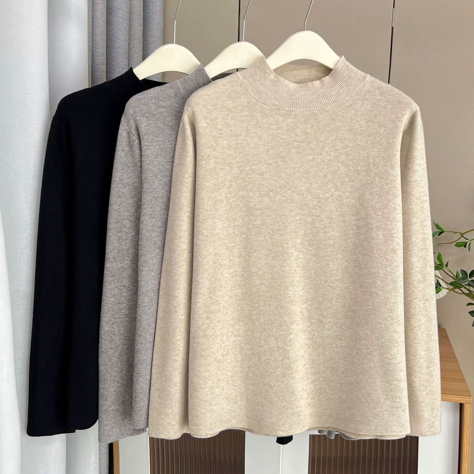 200 больших размеров женщин осень новая толстая сестра повседневная половинная высокая воронка мягкая клейкая вязаная рубашка с 5460