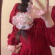 Red Lace Large Intestine Hair Ring ~ Lace Super Fairy French Low Horsetail Ball Hair Rope Hair Rope Advanced Hair Accessories