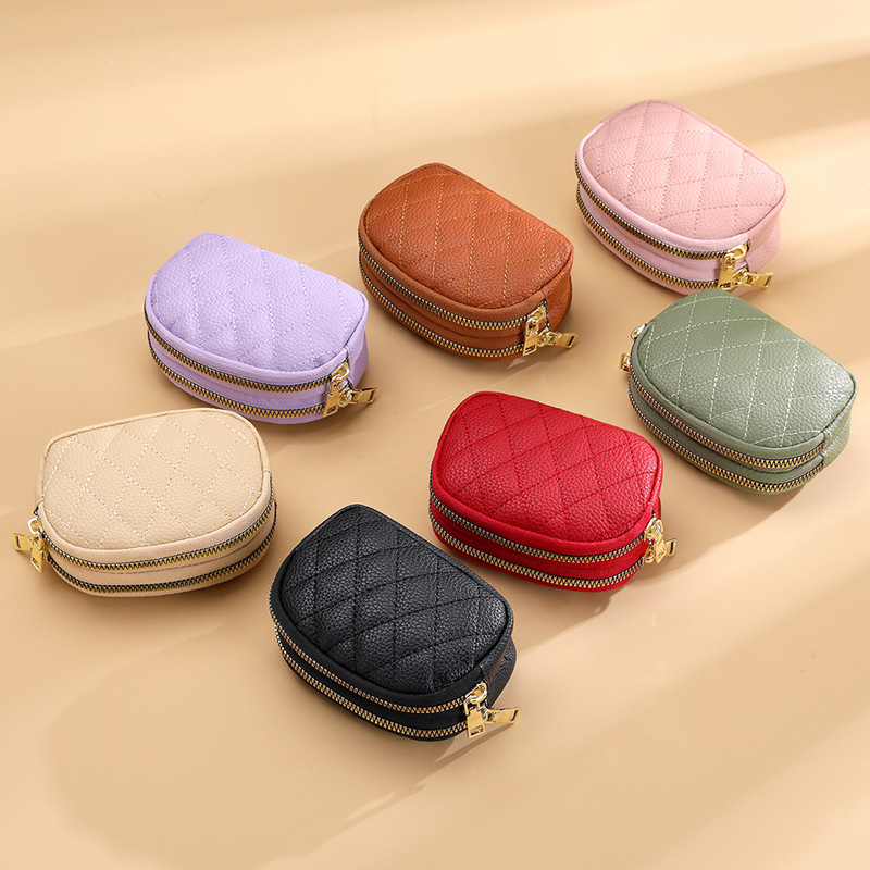 Nuevo portátil mini billetera de niñas, coche de diamante, costura de doble cremallera, monedas, bolso de cambio, bolso de cambio, piel pu