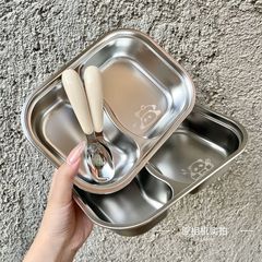 食品グレード 316 ステンレス鋼子供用ディナープレート幼稚園ホームベビーステンレス鋼ディナープレート落下防止マルチグリッドランチボックス 1